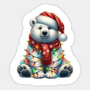 Polar Bear Wrapped In Christmas Lights Sticker